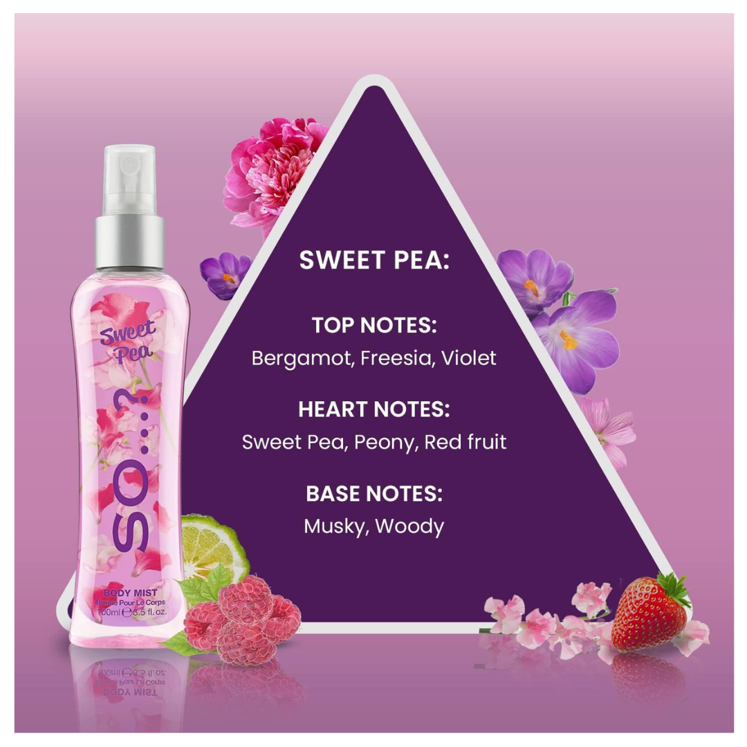 Body Mist by So…? Womens Candy Floss, Vanilla, Sweet Pea Body Spray Mixed Fragrance Bundle 100ml (Pack of 3)