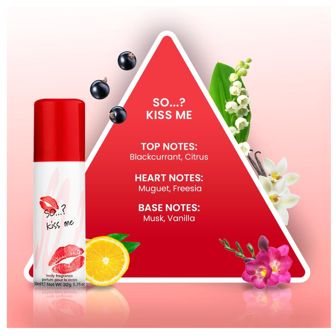 So…? Iconic Womens Mini Galore Gift Set, with SO…?, Kiss Me, Sinful & Exclusive Body Mist Fragrance Spray Set (4 x 50ml)