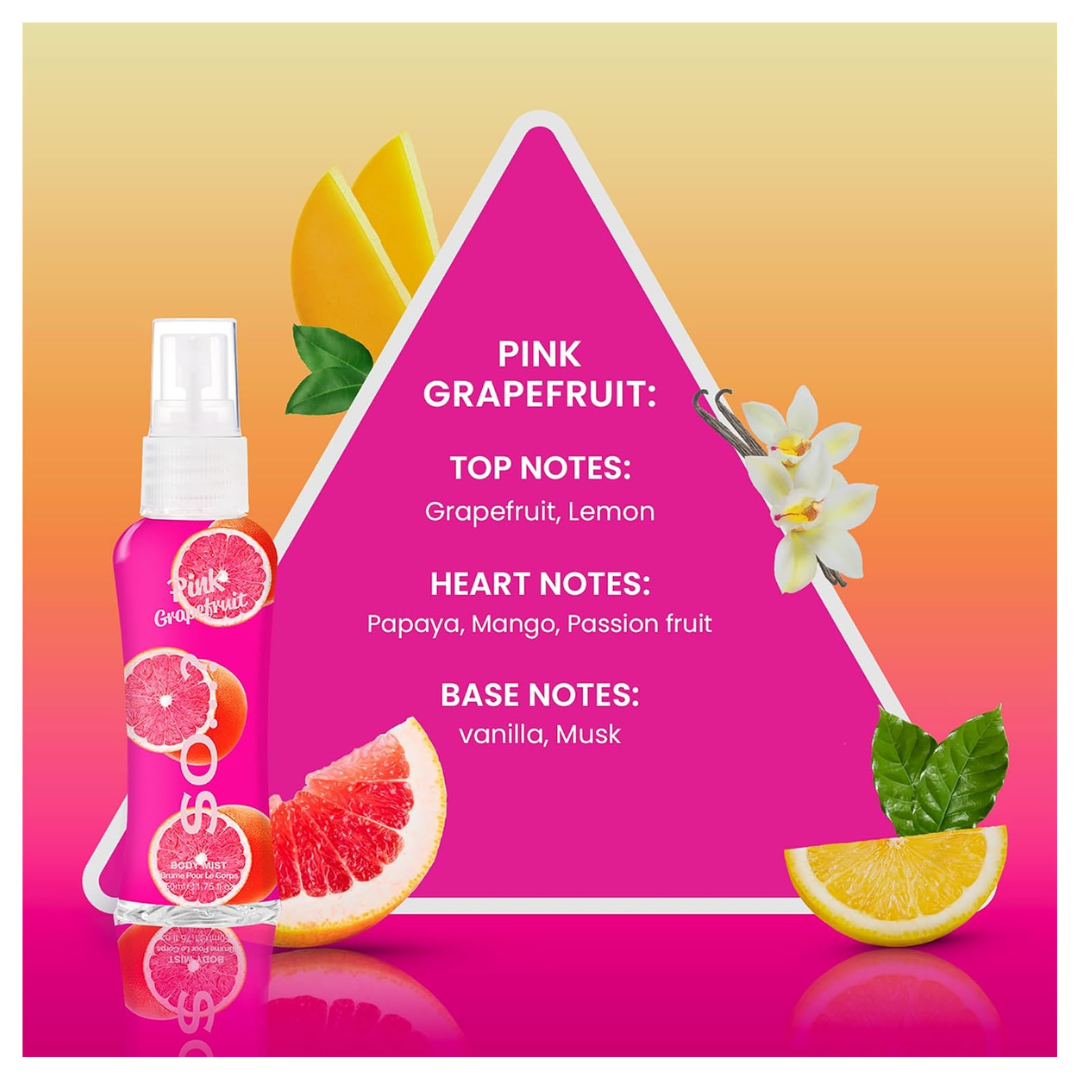 Body Mist By So…? Womens Mini Body Mist Gift Set, with Pink Grapefruit, Vanilla, Candy Floss & Sweet Pea, Fragrance Spray Set (4x50ml)