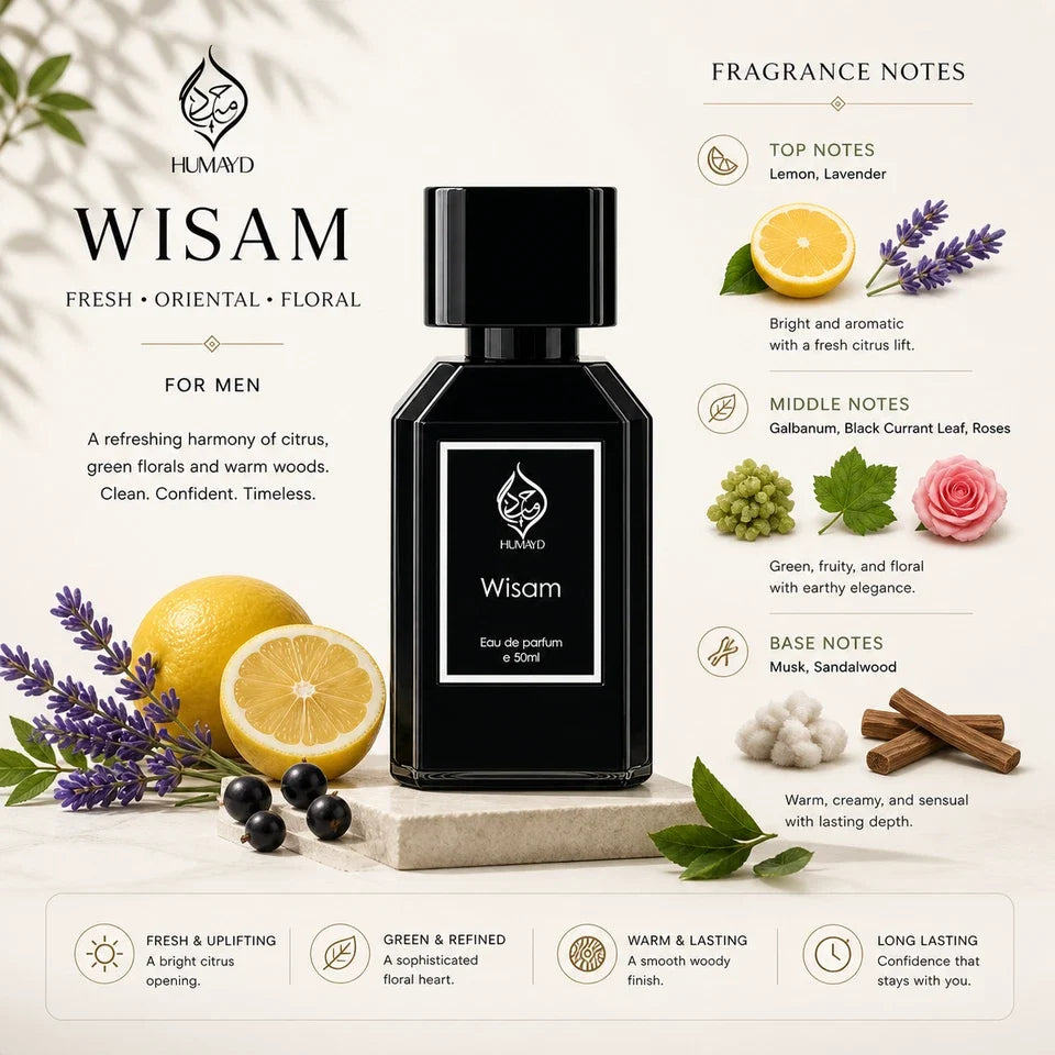 HUMAYD Wisam EDP Perfume for Men | Fresh Oriental Woody Arabian Fragrance 50ml
