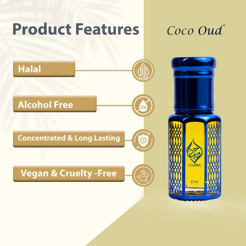 HUMAYD Coco Oud Perfume Oil Unisex | Arabian Coconut Attar Alcohol-Free 6ml