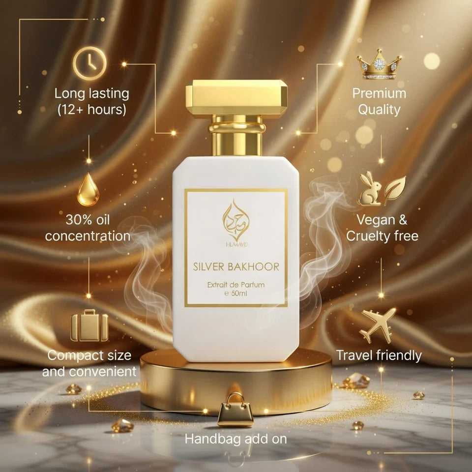 HUMAYD Silver Bakhoor Perfume Unisex| Arabian Floral Spicy Fragrance Oil 50ml