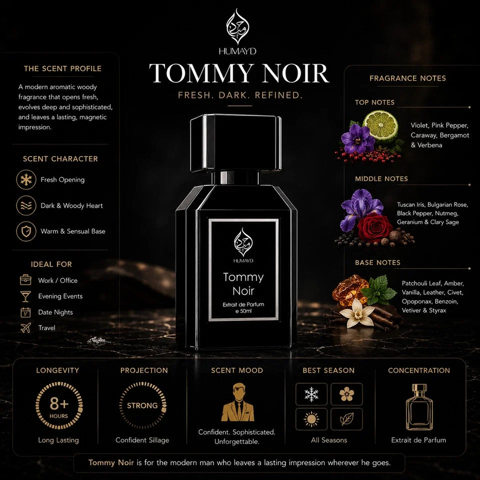 HUMAYD Tommy Noir Extrait de Parfum for Men | Woody Spicy Leather Scent 50ml