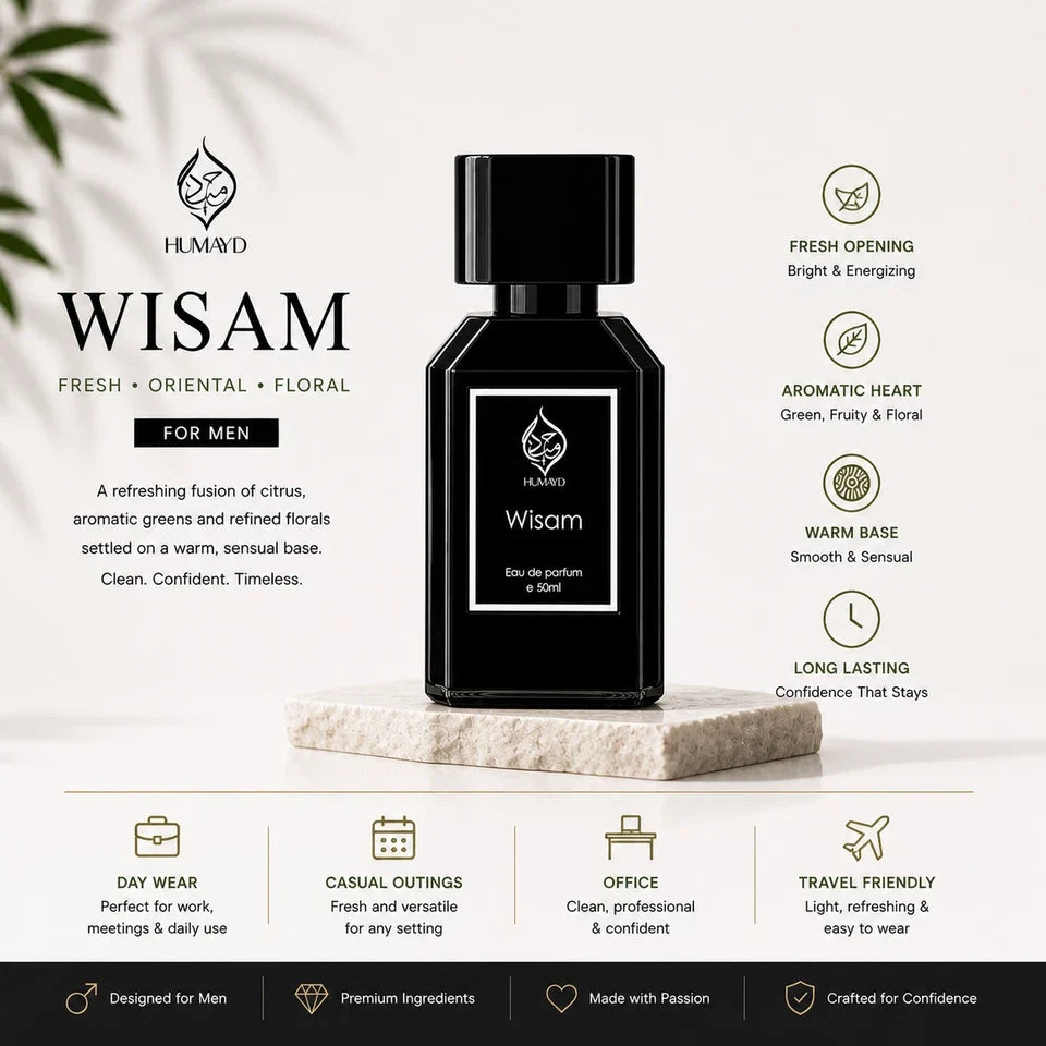 HUMAYD Wisam EDP Perfume for Men | Fresh Oriental Woody Arabian Fragrance 50ml
