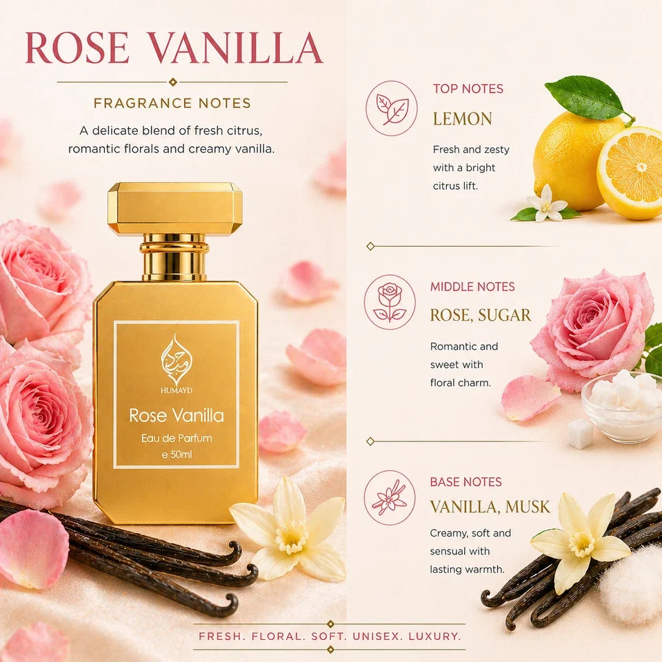 HUMAYD Rose Vanilla Perfume Unisex | Rose Floral Vanilla Fragrance 50ml