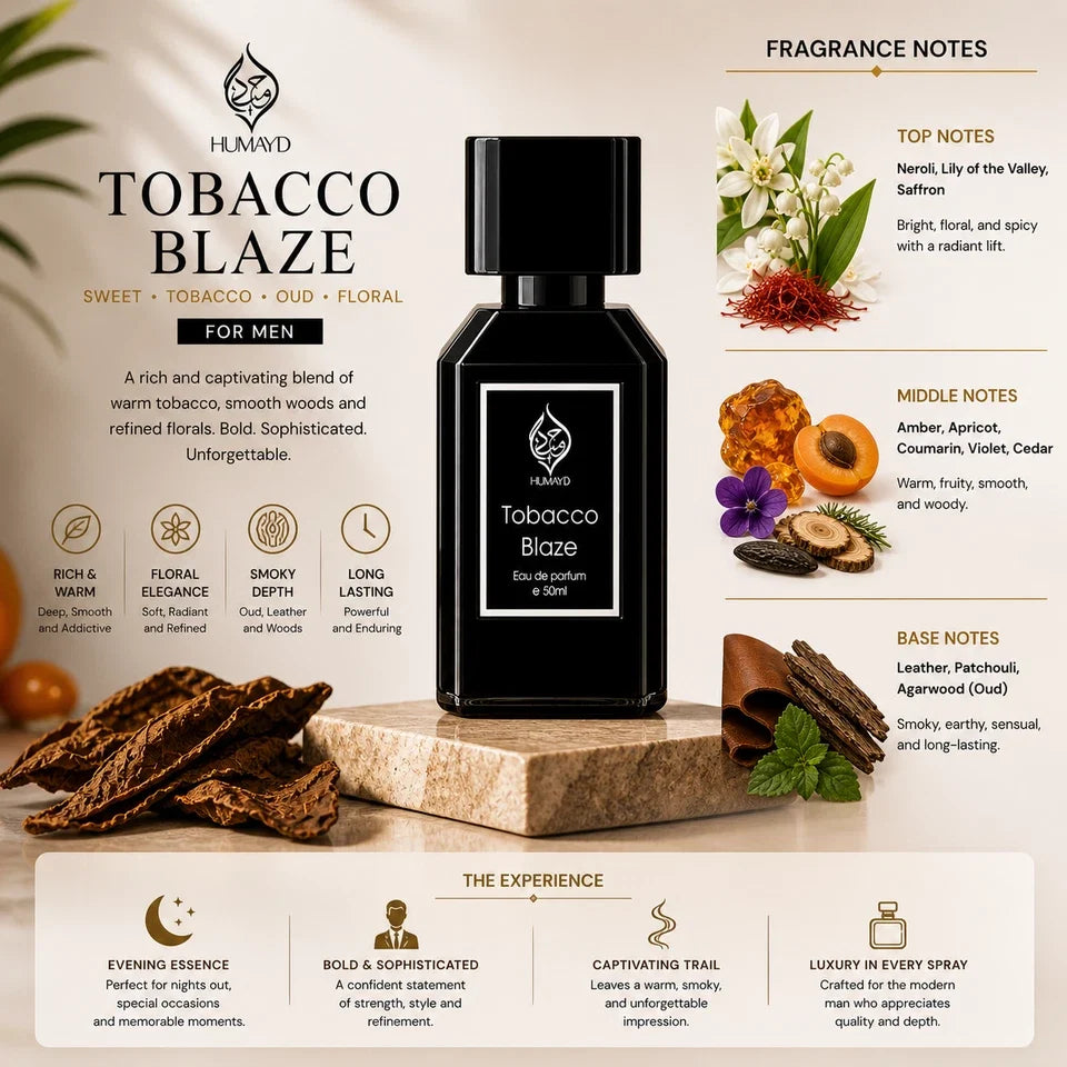 HUMAYD Tobacco Blaze Perfume for Men |Arabian Tobacco Leather Oud Fragrance 50ml