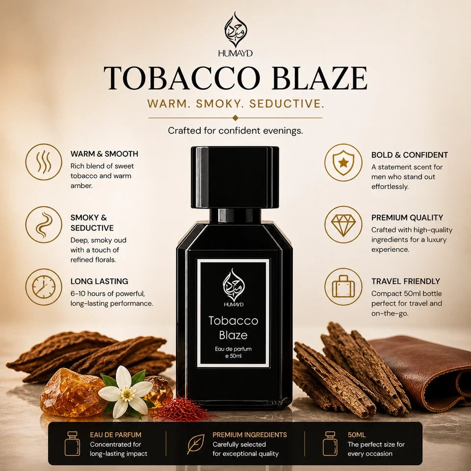 HUMAYD Tobacco Blaze Perfume for Men |Arabian Tobacco Leather Oud Fragrance 50ml