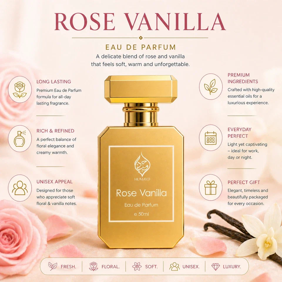 HUMAYD Rose Vanilla Perfume Unisex | Rose Floral Vanilla Fragrance 50ml