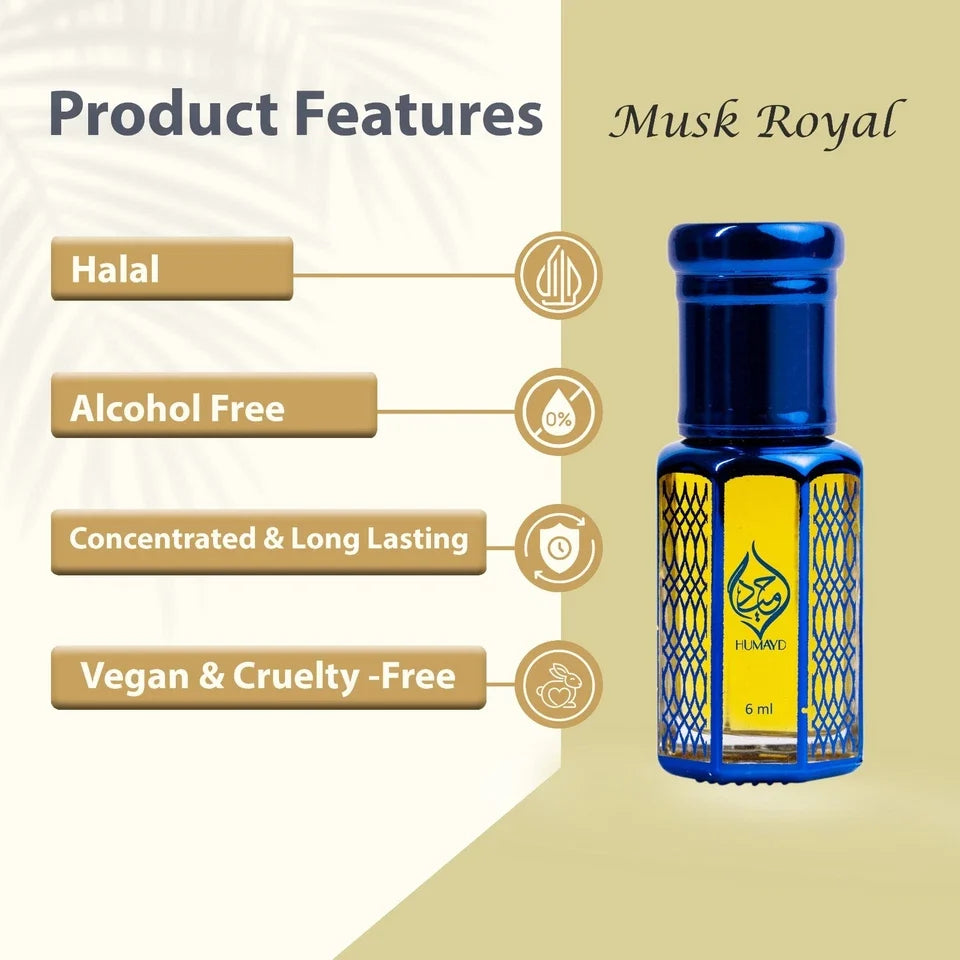 HUMAYD Musk Royal Perfume Oil for Unisex Arabian Woody Musk Fragrance Attar 6ml