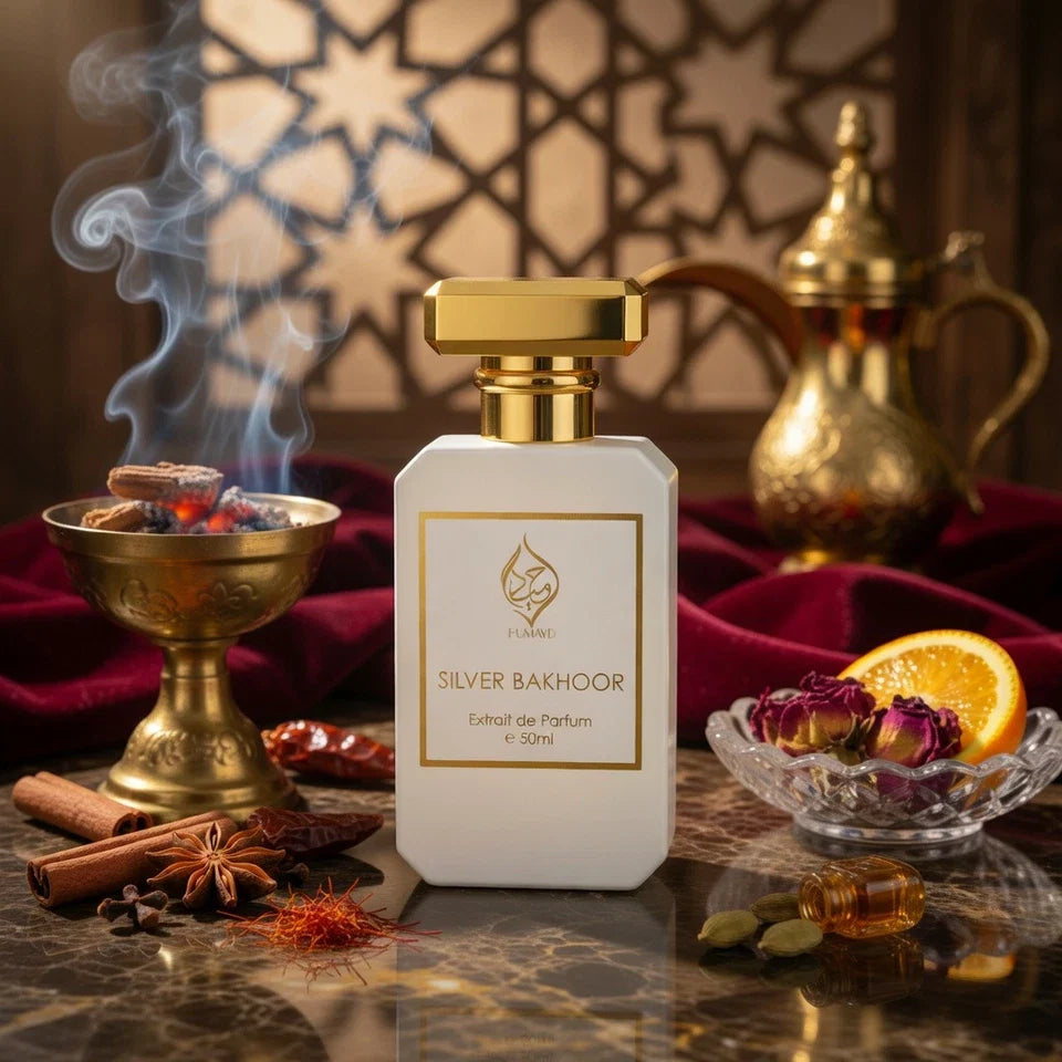 HUMAYD Silver Bakhoor Perfume Unisex| Arabian Floral Spicy Fragrance Oil 50ml